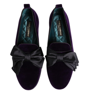 Dolce & Gabbana Lila Wildleder Baumwolle Schleife Slip On Loafers Schuhe