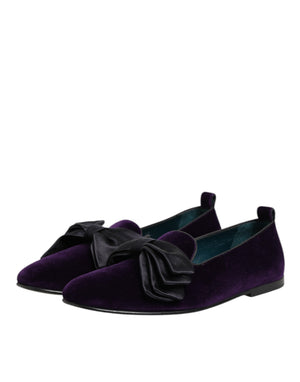 Dolce & Gabbana Lila Wildleder Baumwolle Schleife Slip On Loafers Schuhe