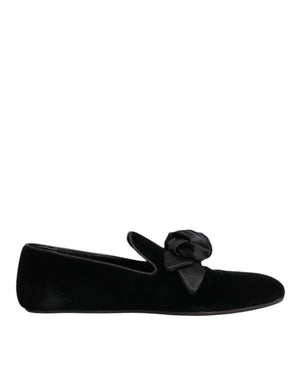 Dolce & Gabbana Schwarz Wildleder Baumwolle Rose Slip On Loafers Schuhe