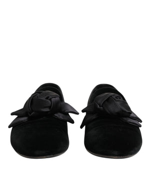 Dolce & Gabbana Schwarz Wildleder Baumwolle Rose Slip On Loafers Schuhe