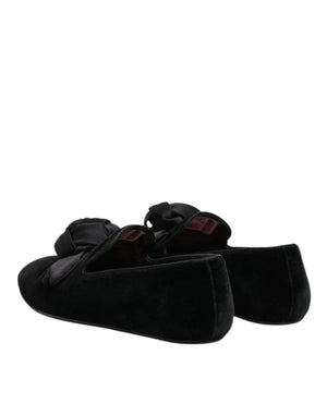 Dolce & Gabbana Schwarz Wildleder Baumwolle Rose Slip On Loafers Schuhe