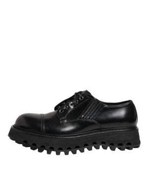Dolce & Gabbana Schwarz Leder Lace Up Derby Männer Kleid Schuhe