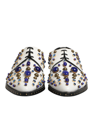 Dolce & Gabbana Weiße Lederschuhe mit Kristallen verziert