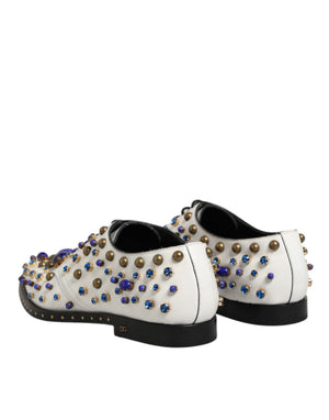 Dolce & Gabbana Weiße Lederschuhe mit Kristallen verziert
