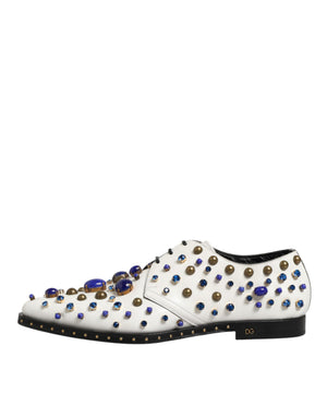 Dolce & Gabbana Weiße Lederschuhe mit Kristallen verziert