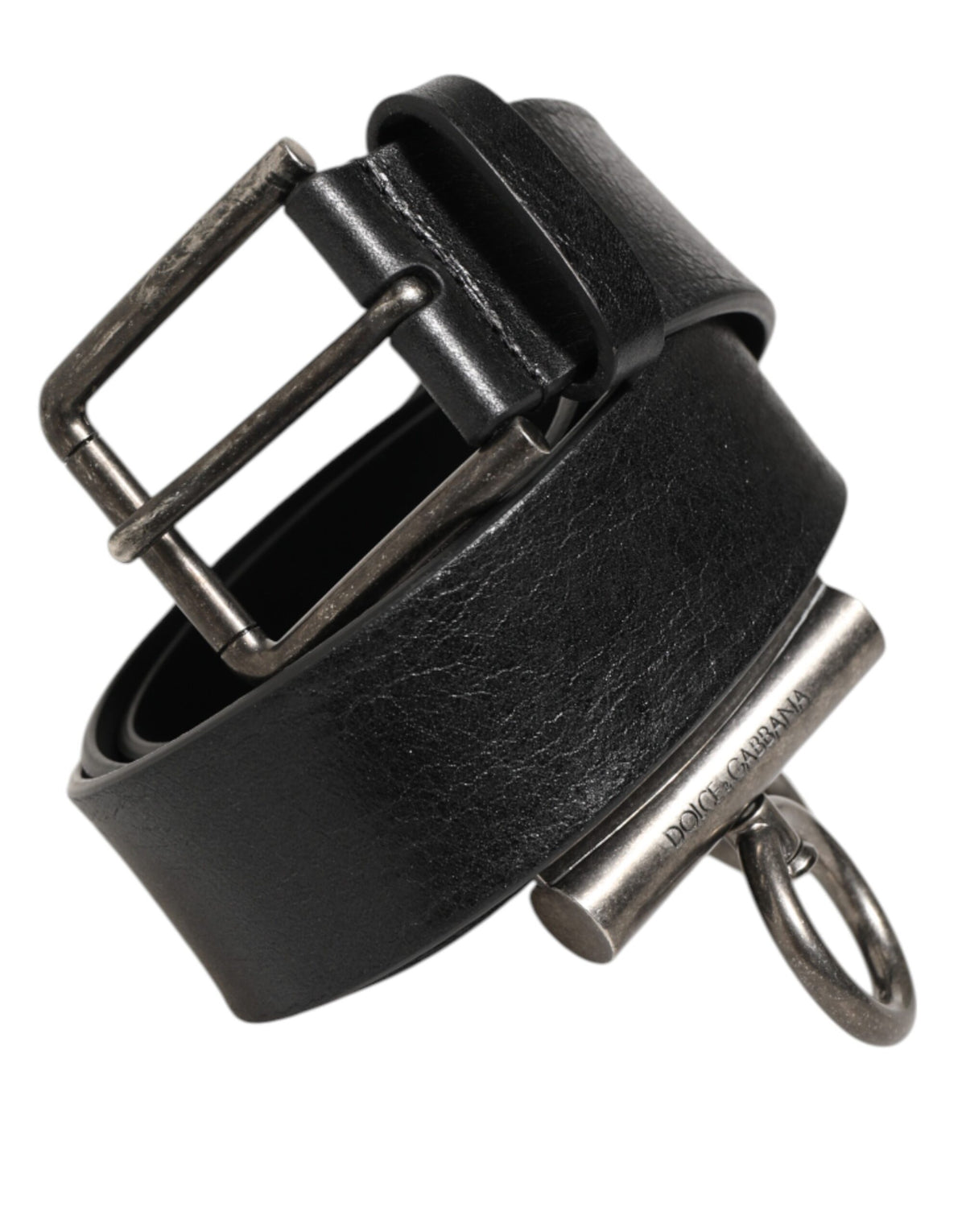 Dolce & Gabbana Schwarzes Leder Seite Ringe Messing Schnalle Gürtel