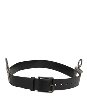 Dolce & Gabbana Schwarzes Leder Seite Ringe Messing Schnalle Gürtel
