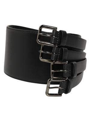 Dolce & Gabbana Schwarzer Leder-4-Riemen-Metall-Gürtel mit mehreren Schnallen