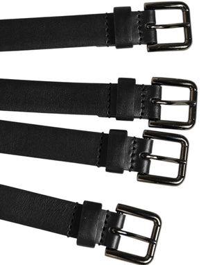 Dolce & Gabbana Schwarzer Leder-4-Riemen-Metall-Gürtel mit mehreren Schnallen