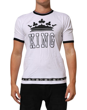 Dolce & Gabbana Weißes Baumwoll-T-Shirt mit Kronenkönig-Stickerei