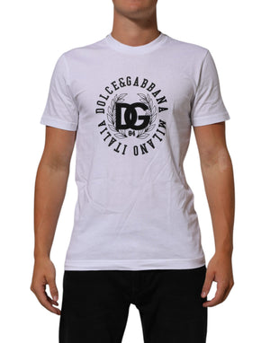 Dolce & Gabbana Weißes T-Shirt mit Rundhalsausschnitt und Logodruck aus Baumwolle