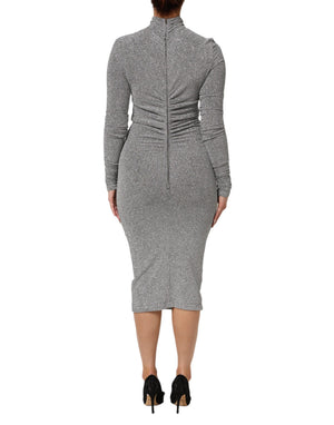 Dolce & Gabbana Graues Nylon Bodycon Etuikleid mit langen Ärmeln