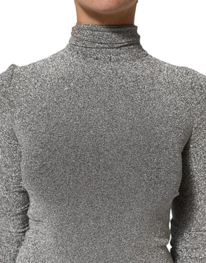 Dolce & Gabbana Graues Nylon Bodycon Etuikleid mit langen Ärmeln
