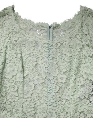 Dolce & Gabbana Mintgrünes Midikleid mit Blumenmuster und Spitzenbesatz