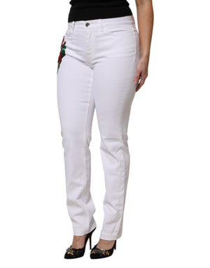 Dolce & Gabbana Weiße GIRLY Denim-Jeans mit Blumenstickerei