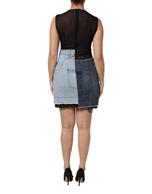 Dolce & Gabbana Blaues Nylon-Patchwork-Mini-Kleid aus Denim