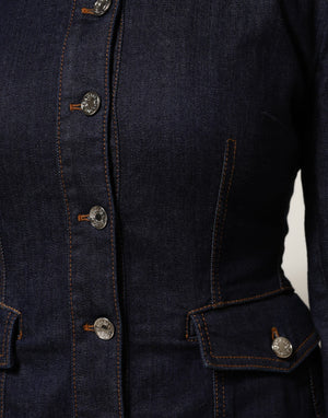 Dolce & Gabbana Dunkelblaue Baumwoll-Jeansjacke mit Kragen