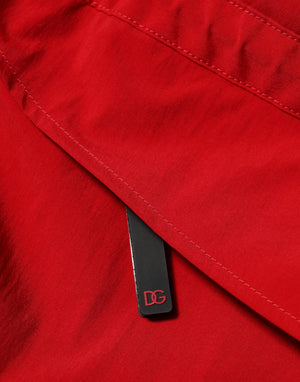 Dolce & Gabbana Rote Nylon Kapuzen-Parka-Jacke für Männer mit Reißverschluss