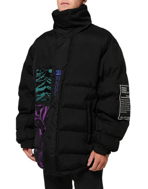 Dolce & Gabbana Schwarze Nylon Puffer Männer Full Zip Jacke
