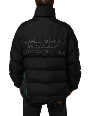 Dolce & Gabbana Schwarze Nylon Puffer Männer Full Zip Jacke