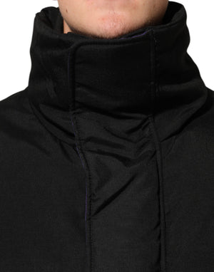 Dolce & Gabbana Schwarze Nylon Puffer Männer Full Zip Jacke