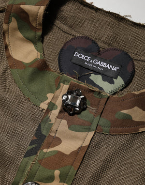 Dolce & Gabbana Braune Camouflage Leinenjacke mit Knopfleiste