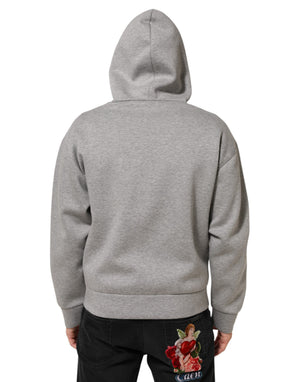 Dolce & Gabbana Graues Logo-Baumwoll-Kapuzenpullover