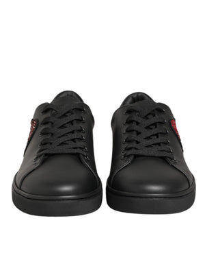 Dolce & Gabbana Schwarz Leder Kristall Herz Turnschuhe Schuhe