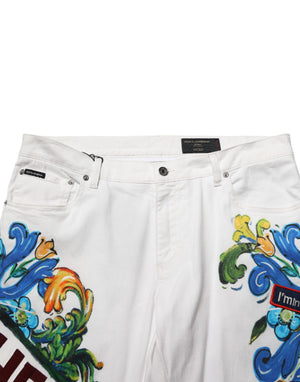 Dolce & Gabbana Weiße Skinny GOLD Jeans mit Graffiti-Print
