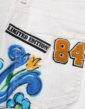 Dolce & Gabbana Weiße Skinny GOLD Jeans mit Graffiti-Print