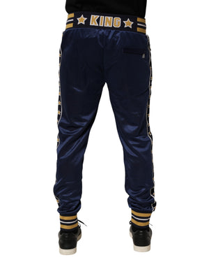Dolce & Gabbana Blaue Nylon-Jogginghose mit mittelhohem Bund