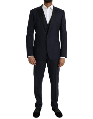 Dolce & Gabbana Blauer Woll-Anzug MARTINI mit einer Knopfleiste für Herren, 3-teilig