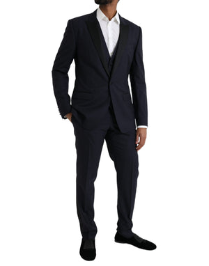 Dolce & Gabbana Blauer Woll-Anzug MARTINI mit einer Knopfleiste für Herren, 3-teilig
