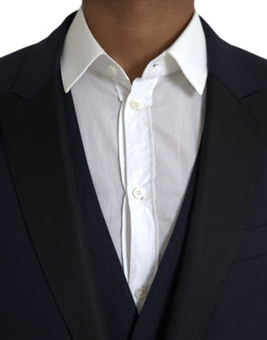 Dolce & Gabbana Blauer Woll-Anzug MARTINI mit einer Knopfleiste für Herren, 3-teilig