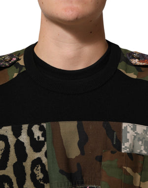 Dolce & Gabbana Schwarzer Patchwork-Pullover mit Rundhalsausschnitt