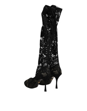 Dolce & Gabbana Schwarze Taormina-Spitzenstiefel mit Sockenoptik