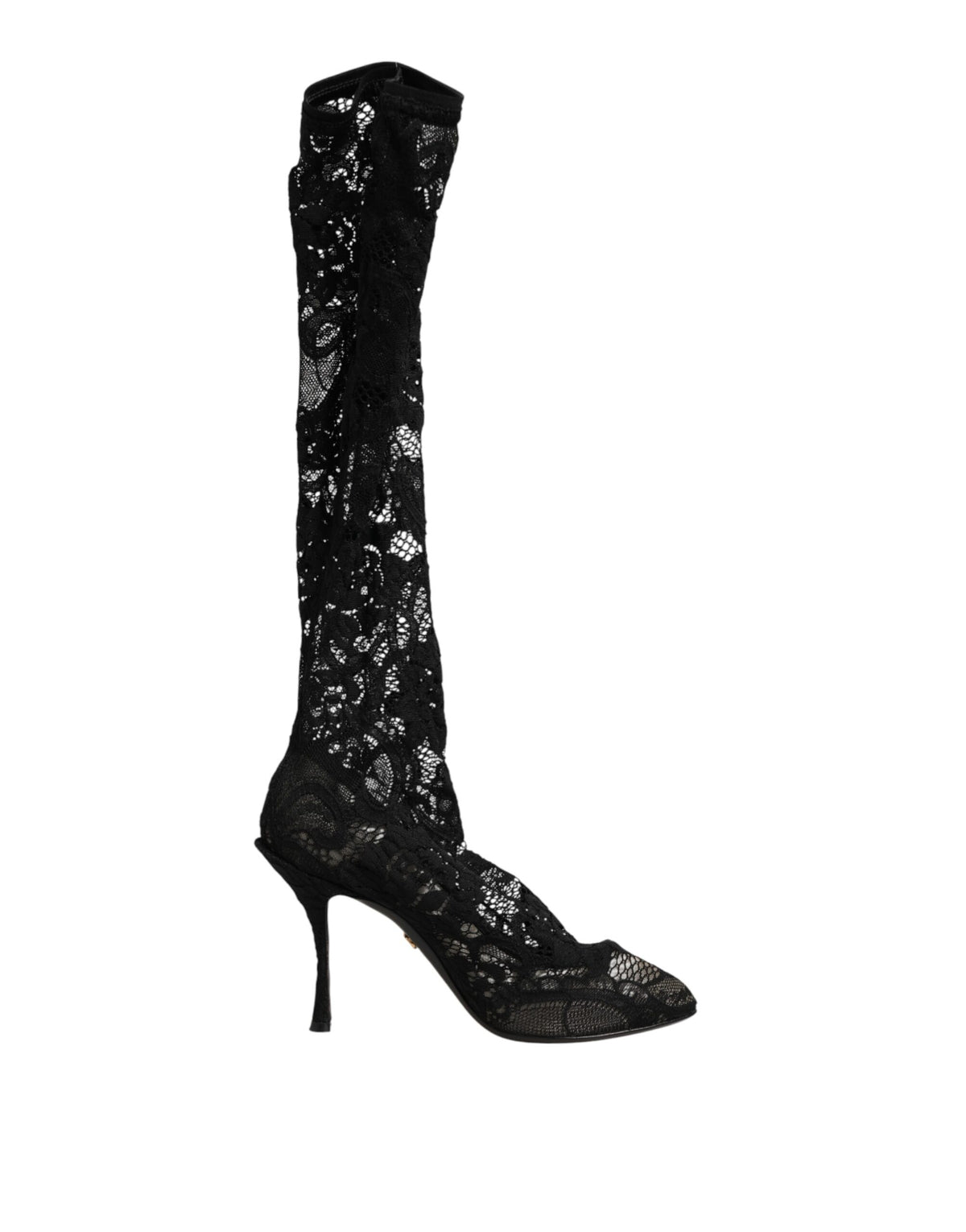 Dolce & Gabbana Schwarze Taormina-Spitzenstiefel mit Sockenoptik
