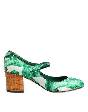 Dolce & Gabbana Grüne Seiden-Mary-Janes mit Blatt-Detail