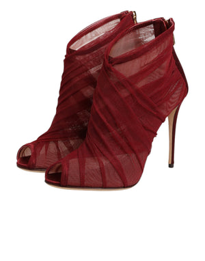 Dolce & Gabbana Rote Stiefelletten aus Tüll mit Stilettoabsatz