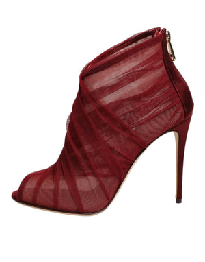 Dolce & Gabbana Rote Stiefelletten aus Tüll mit Stilettoabsatz