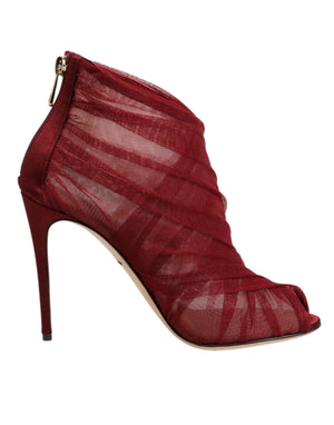 Dolce & Gabbana Rote Stiefelletten aus Tüll mit Stilettoabsatz