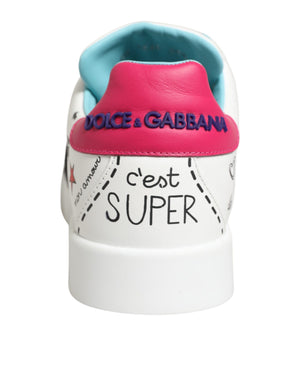 Dolce & Gabbana Weiße Leder-Sneaker mit Graffiti-Motiv