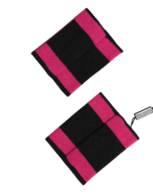 Dolce & Gabbana Schwarzes und rosafarbenes DG-Logo-Kaschmir-Armband, 1 Paar