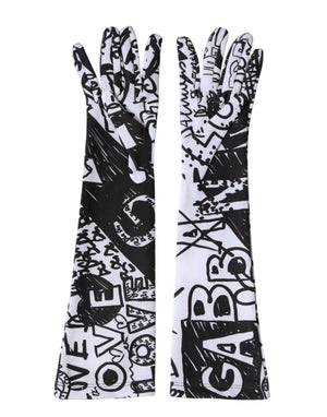 Dolce & Gabbana Handschuhe Schwarz-Weiß DG Logo Ellenbogenlänge