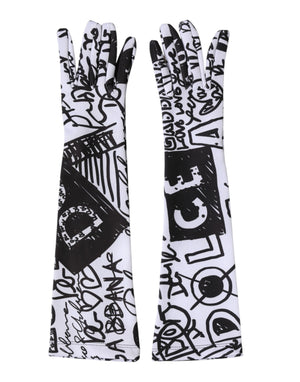 Dolce & Gabbana Handschuhe Schwarz-Weiß DG Logo Ellenbogenlänge