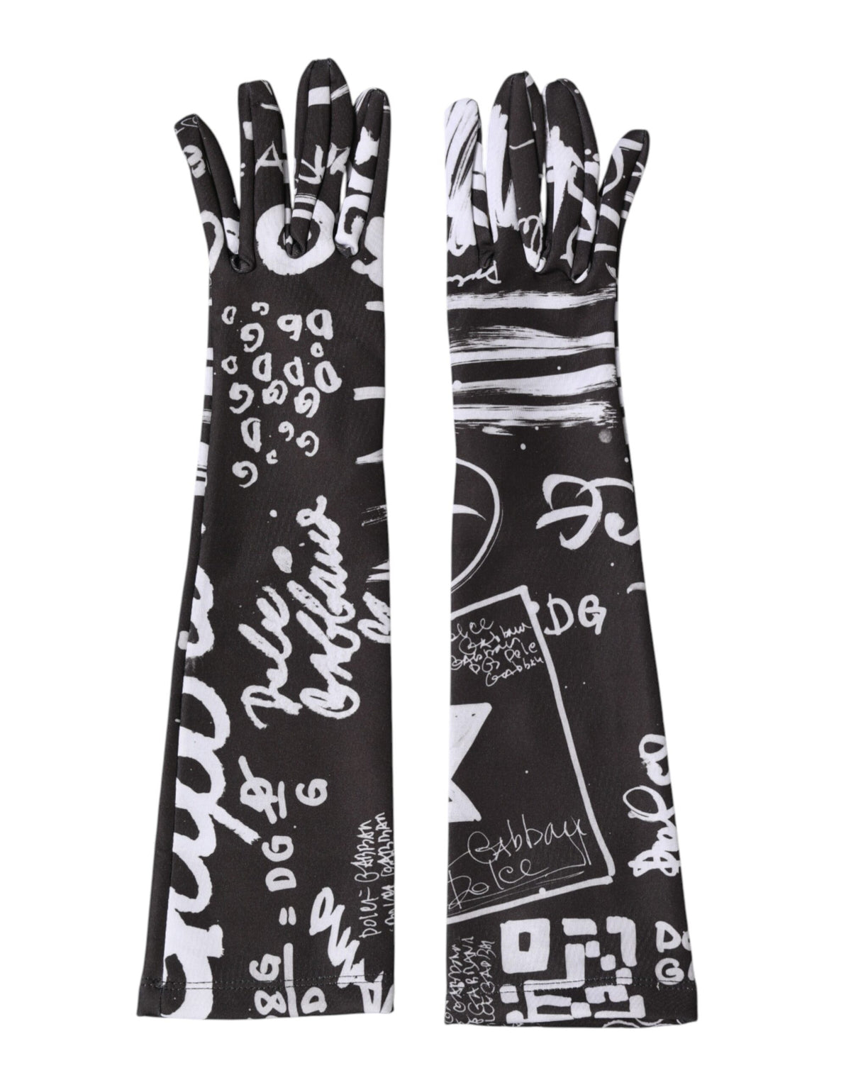 Dolce & Gabbana Schwarze und Weiße DG Logo Ellenbogenlange Fingerhandschuhe