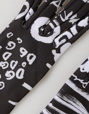 Dolce & Gabbana Schwarze und Weiße DG Logo Ellenbogenlange Fingerhandschuhe