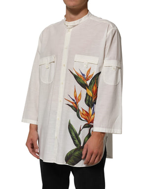 Dolce & Gabbana Weißes Baumwollhemd mit Blumenmuster und Knopfleiste