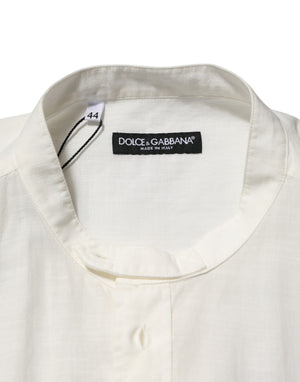 Dolce & Gabbana Weißes Baumwollhemd mit Blumenmuster und Knopfleiste