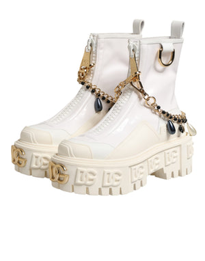 Dolce & Gabbana Weiße Leder-Stiefeletten mit Gummi-Logo